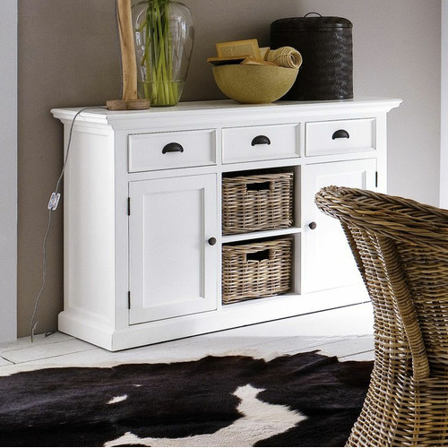 White sideboard on sale with baskets